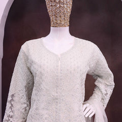 Off White Net Embroidered Sequence Designer Palazzo Suit