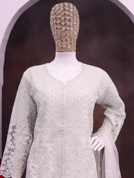 Off White Net Embroidered Sequence Designer Palazzo Suit