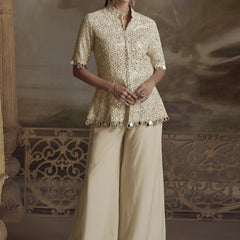 Cream Georgette Embroidered Palazzo Suit