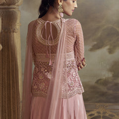 Peach Net Embroidered Designer  Palazzo Suit